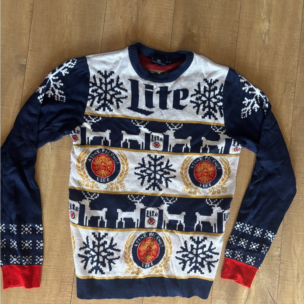 Festive Navy and White Crewneck Sweater